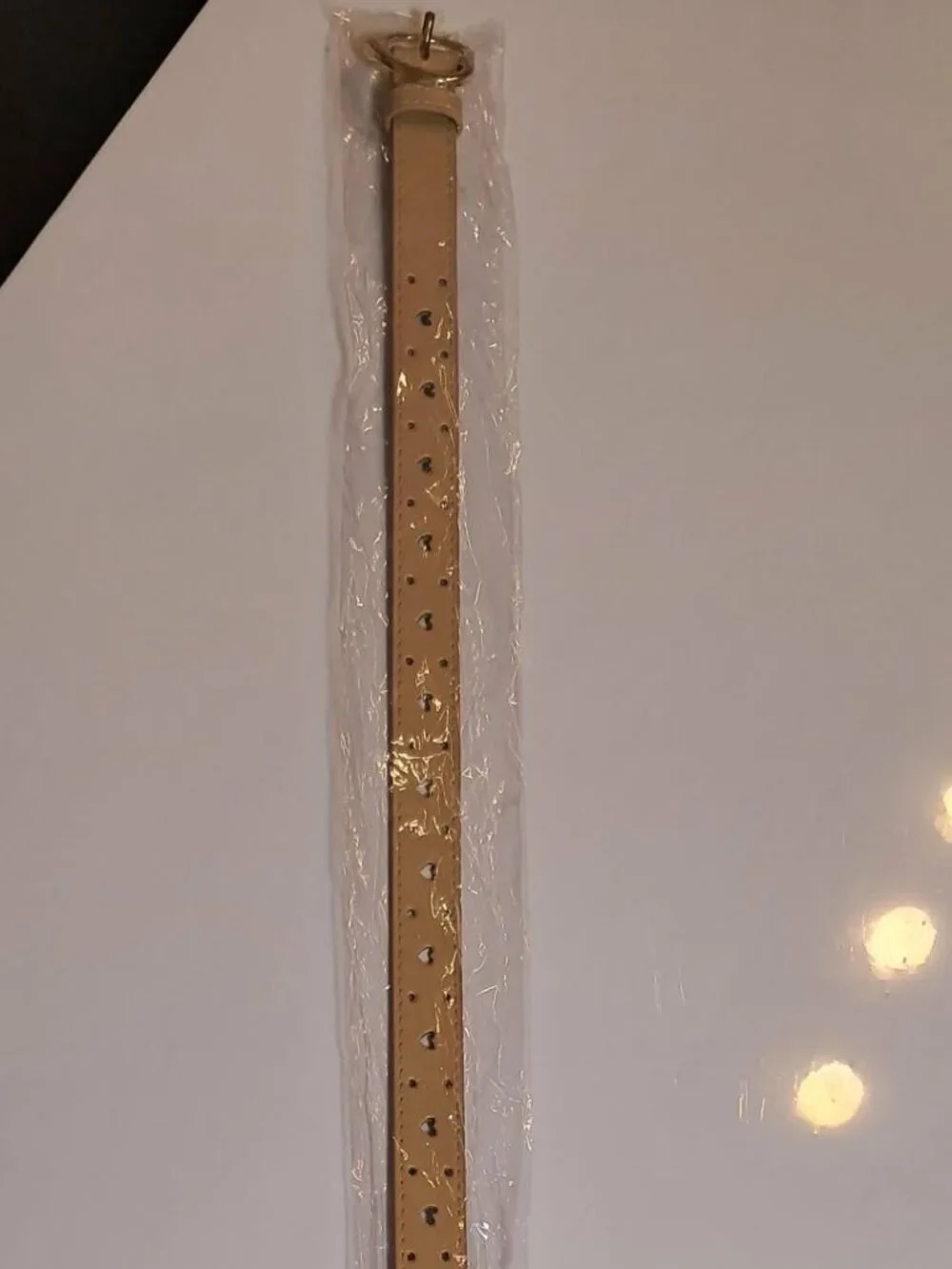 Beige Belt Heart Cutouts Gold Buckle Size 31 Inches